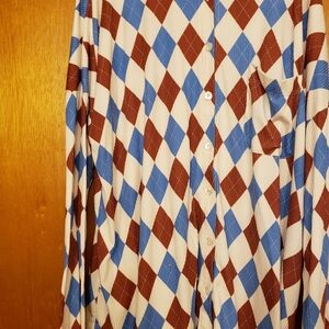 Women's Argyle Button Down Shirt - Blue and Brown
